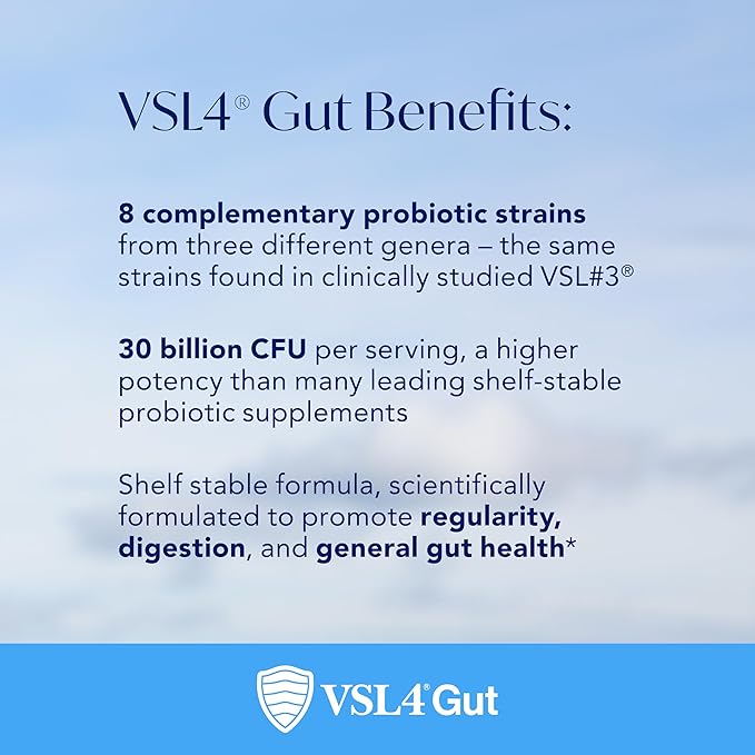 VSL4® Gut Daily Probiotics for Gut Health - 30B CFUs Multi-Strain Digestive Support for Women &amp Men Promotes Gut Balance &amp Regularity Potent Shelf-Stable Probiotic Supplement 2 Pack (60 C
