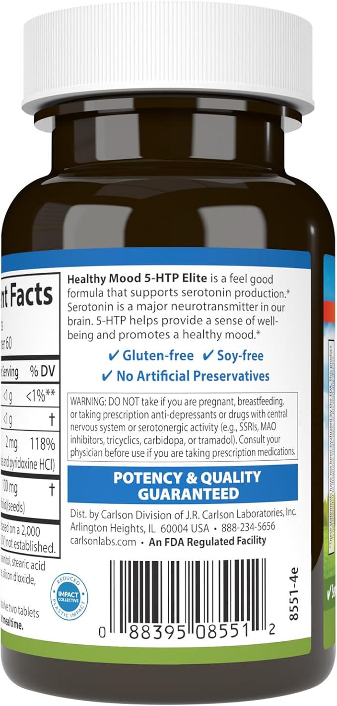 Carlson Healthy Mood 5-htp Elite 50mg Raspberry Chewables 120 Tablets