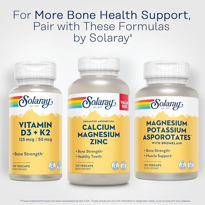 SOLARAY Calcium Magnesium Zinc Supplement - with Calcium 1000mg Magnesium 500mg - Bone Health Muscle Function Heart Health and Immune Support - Vegan 60 Day Guarantee 68 Servings 275 VegCaps