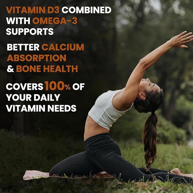 Salmon Fish Oil 1000mg Softgel Capsules with Vitamin D3 &amp Vitamin E | Omega-3 Supplement for Heart Joint Bone &amp Skin Health | Lemon Flavour | 60 Capsules