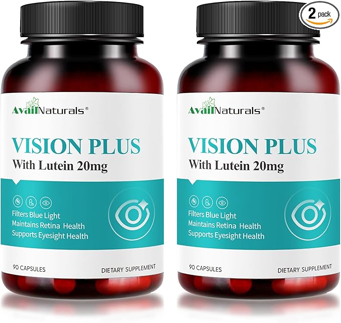 Vision Plus Eye Vitamins with Lutein 20mg Bilberry &amp Blueberry Extract - Key Antioxidants for Eye Health Support - 90 Capsules Non-GMO