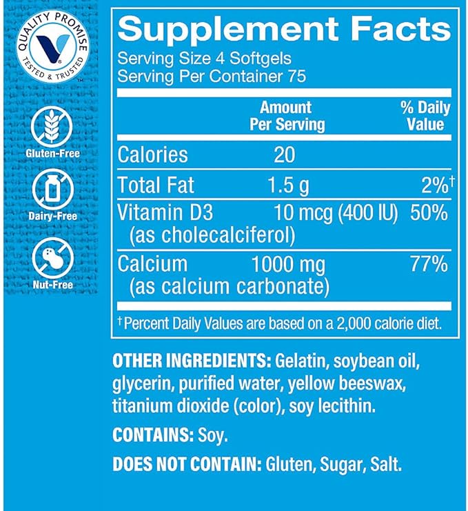 The Vitamin Shoppe Calcium 1000MG - Bone Strength Teeth Health &amp Muscle Function Support Daily Mineral (300 Softgels)