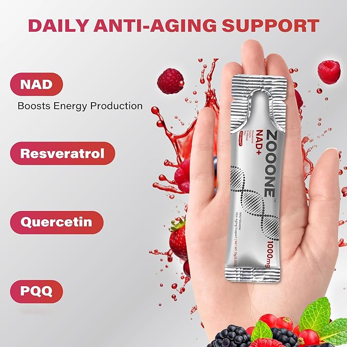 zooone NAD+ 1000mg Liquid Packets Supplement - Premium Nicotinamide Riboside &amp Resveratrol for Cellular EnergyAdvanced NAD Booster for Men &amp Women (30 Pocket)