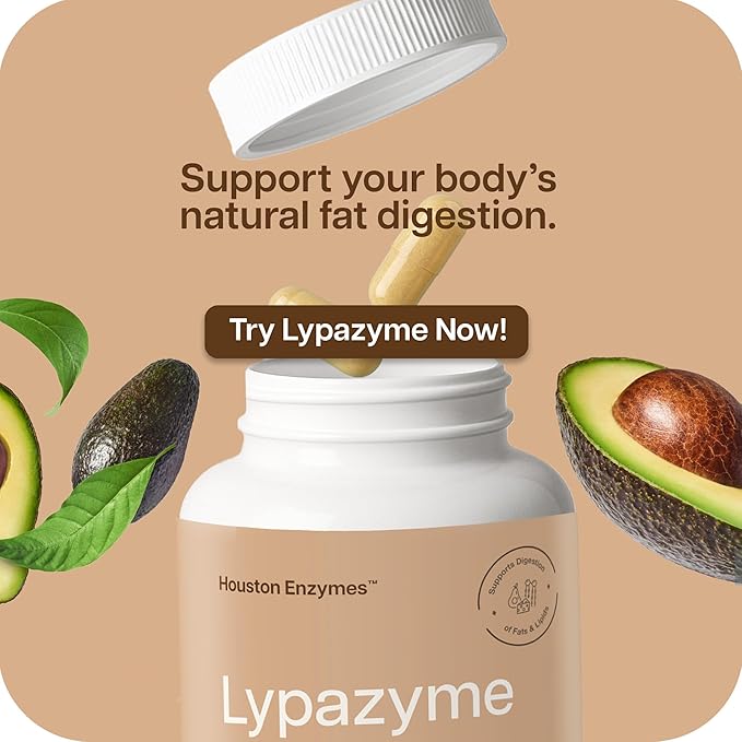 Houston Enzymes – Lypazyme Lipase Digestive Enzymes for Women and Men –120 Capsules – 3 Enzyme Blend for Complete Breakdown of Triglyceride Fats Enzyme for Digestion of High-Fat Meals &amp Fish Oil