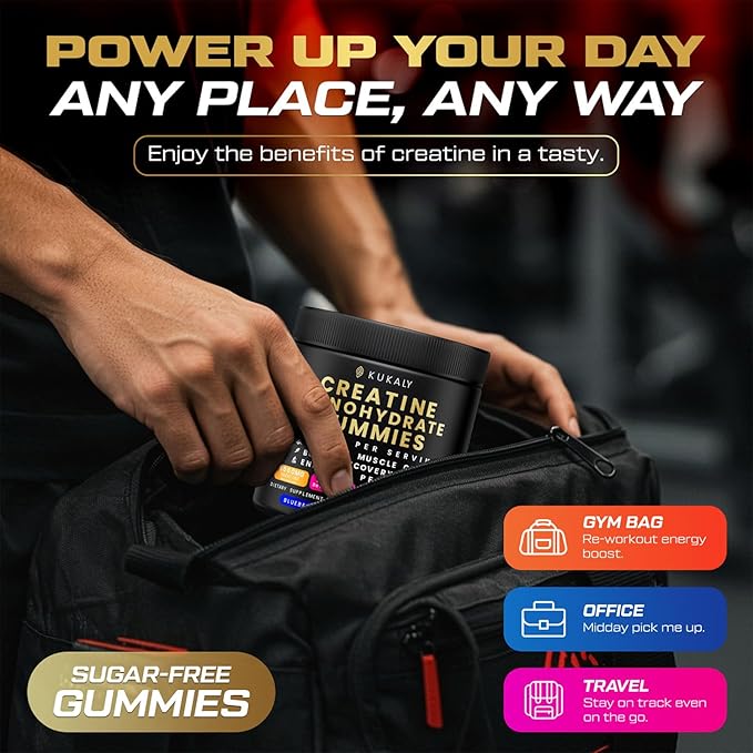 KUKALY Creatine Monohydrate Gummies for Men &amp Women 9000MG Creatine Gummies Sugar Free - Mixed Flavored with L-Taurine BCAA 2:1 B12 B6 for Boost Strength Focus &amp Endurance Vegan Non-GMO