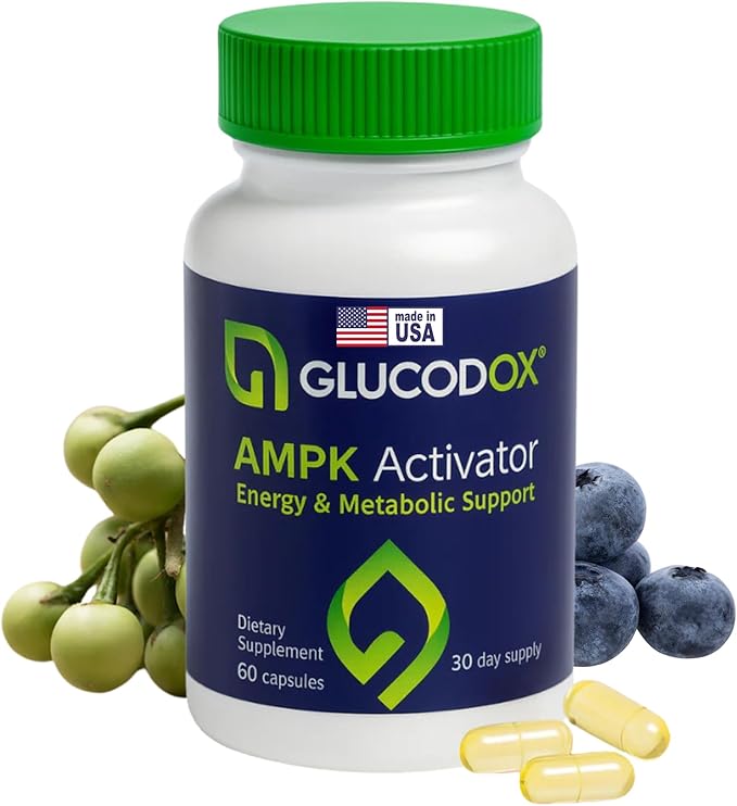 GlucodOX AMPK Activator Supplement – AMPK Enzyme Metabolism Booster Guggul Supplement for Body Management &amp Longevity – Vegan Metabolic Support - 30 Day Supply (60 Capsules)