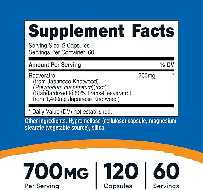 Nutricost Resveratrol 700mg 120 Vegetable Capsules - 50% Trans-Resveratrol (3 Bottles)