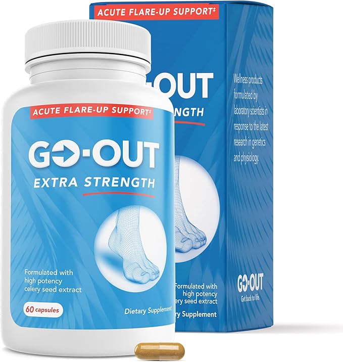 Mt. Angel Vitamins Go Out - Extra Strength Support - Uric Acid Balance with Tart Cherry Celery Seed Turmeric - Non-GMO Gluten-Free - 60 Caps