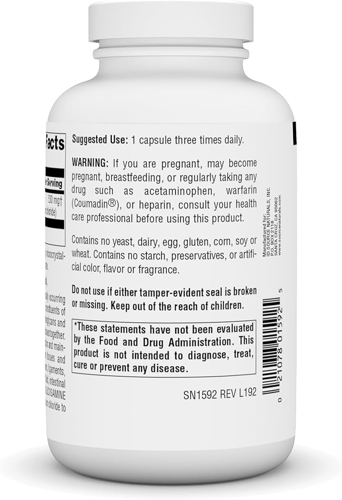 Source Naturals Sodium-Free Glucosamine Sulfate for Joint Support 500 mg - 240 Capsules
