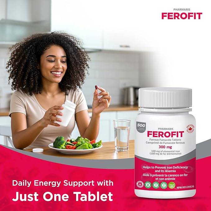 Pharmaris Ferofit - Ferrous Fumarate 300mg (100mg Elemental Iron) Prevents Anemia Due to Deficiency Iron Supplement for Women &amp Men 500 Tablets