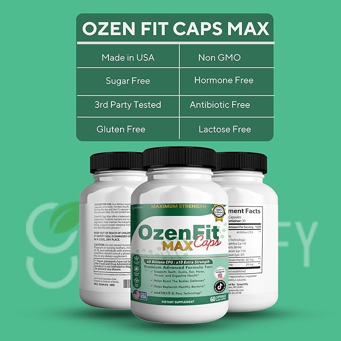 OzenFit Caps Max Probiotic Supplement 40 Billion CFU MAKTREK Bi-Pass Technology 60 Capsules 30-Day Supply (1)