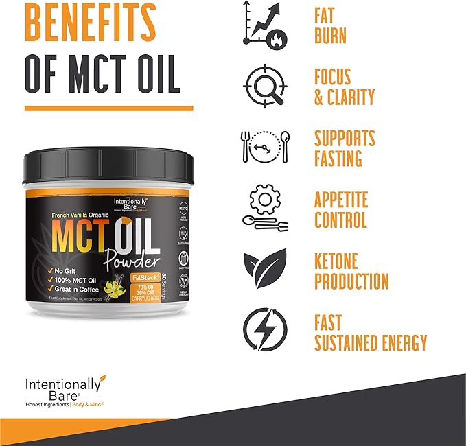 Intentionally Bare MCT Oil Powder French Vanilla MCT Coffee Creamer - C8 MCT Oil Powder for Energy &amp Metabolism - No Grit Keto Energy Blend Excellent in Baking Shakes &amp Creamer for Coffee - 4