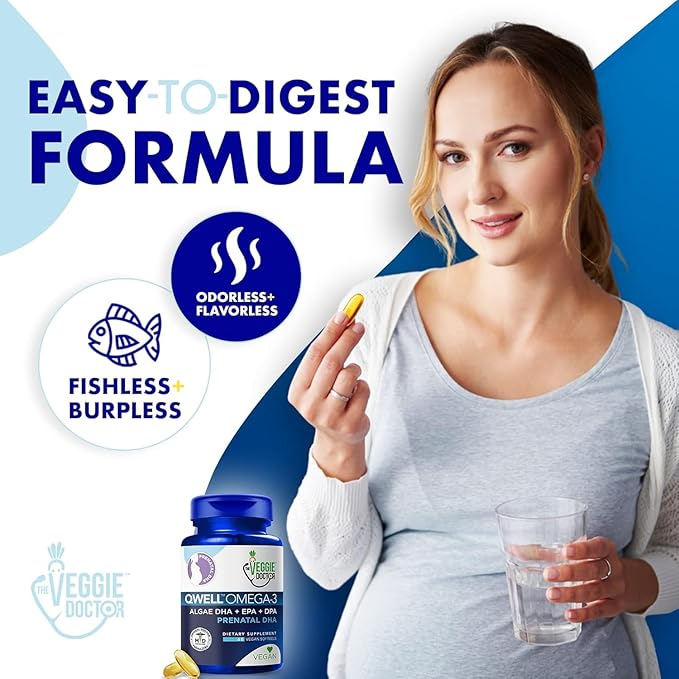 Vegan Prenatal Vitamins with DHA (180 Count 3 Month Supply) Omega-3 - Qwell Better Than Fish Oil Brain Function - 820 Mg Algae DHA &amp EPA Vegan Prenatal Vitamins with Vitamin E Carrageenan-Free