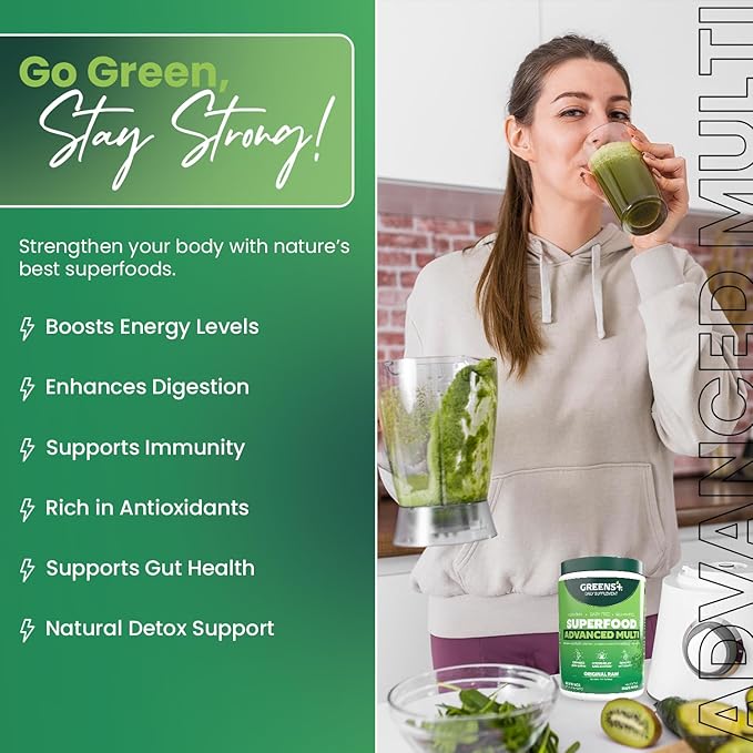 Greens+ Advanced Multi Raw Superfood | Essential Blend of Raw Foods Superfruits and Sea Vegetables Powder | Vegan | Dietary Supplement | Non GMO Soy Dairy &amp Gluten-Free | Size 9.4oz
