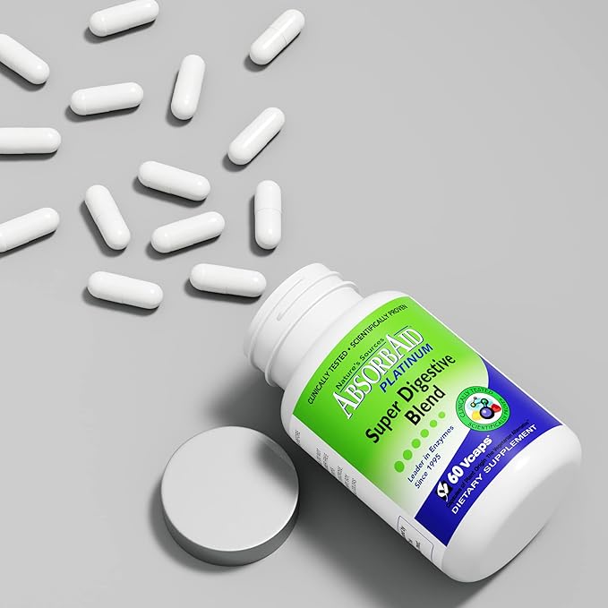 AbsorbAid Platinum Digestive Enzyme Support 60 vCaps 12 Digestive Enzymes Plus 2 Probiotics for Maximum Relief