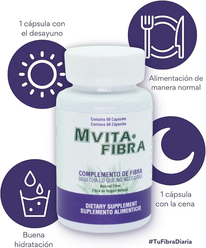 MVITA® Fibra Supplement Plant-Based Fiber Capsules with Chia Oats Flaxseed &amp Wheat Bran Dietary Fiber Blend Digestive Wellness Support 3 Pack (180 Capsules)