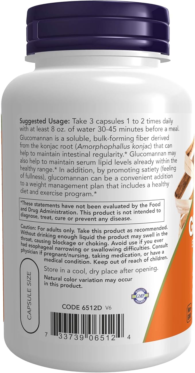 NOW Foods Supplements Glucomannan (Amorphophallus konjac) 575 mg Supports Regularity* Healthy Weight Management* 180 Veg Capsules (Pack of 2)