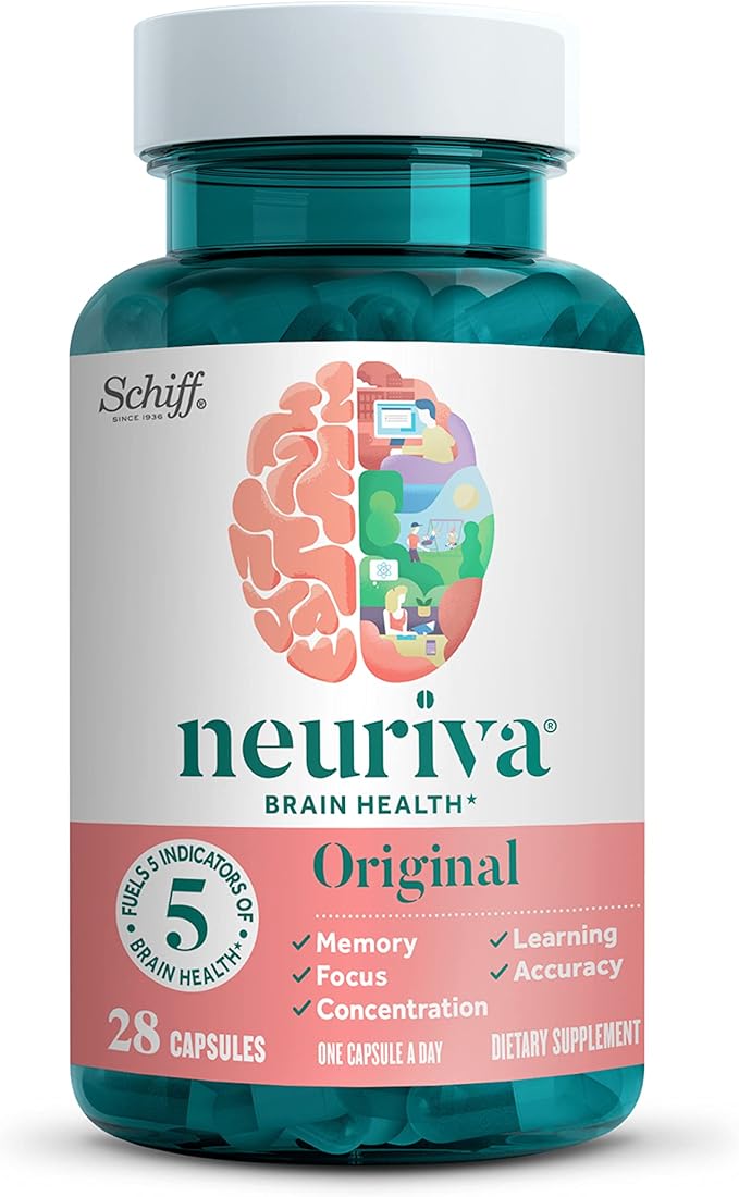 NEURIVA Original Decaffeinated Clinically Tested Nootropic Brain Supplement for MemoryFocus &amp ConcentrationNeuroFactor &amp Phosphatidylserine28ct Capsules(Pack of 2)