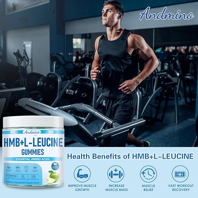 HMB and L-Leucine Gummies 3000mg with Trehalose for Muscle Growth Muscle Relief and Workout Recovery for Adults &amp Elder Non-GMO Vegan Gluten Free Apple Flavor 120