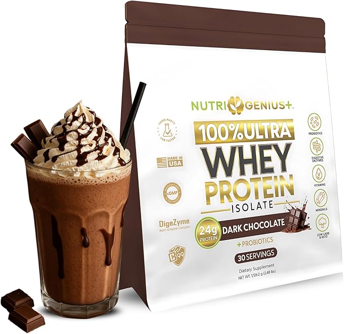 All-in-One Nutrition Whey Protein Isolate with Probiotics Digestive Enzime Vitamins and Minerals Chocolate 30 Servings Gluten Free Keto Friendly No Sugar