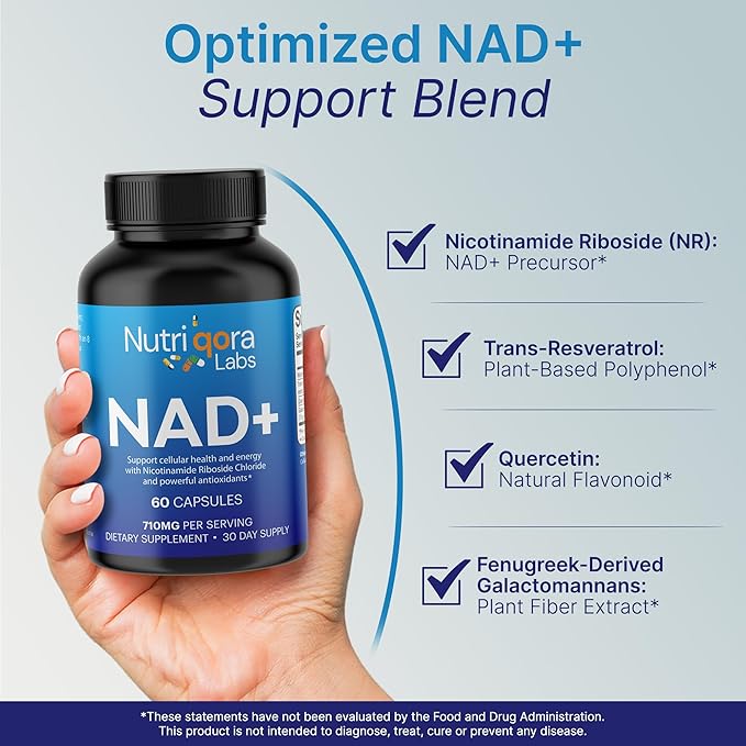 NAD Resveratrol Supplement | 710mg for Cellular Energy &amp Support | NAD Supplement Promote Overall Wellness &amp Vitality | 60 Capsules (30 Servings) for Men &amp Women