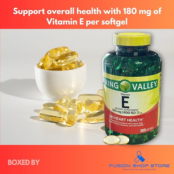 Vitamin E 400 iu 180mg softgels 500 ct Hair Skin and Nails Vitamin (Pack of 1) Boxed by Fusion Shop Store