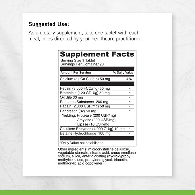 DAVINCI Labs Digestive Enzymes Dietary Supplement Supports Digestive Tract Function &amp Nutrient Absorption - with Calcium Pepsin Bromelain Papain Pancreatin and More - Gluten-Free - 90 Tablets