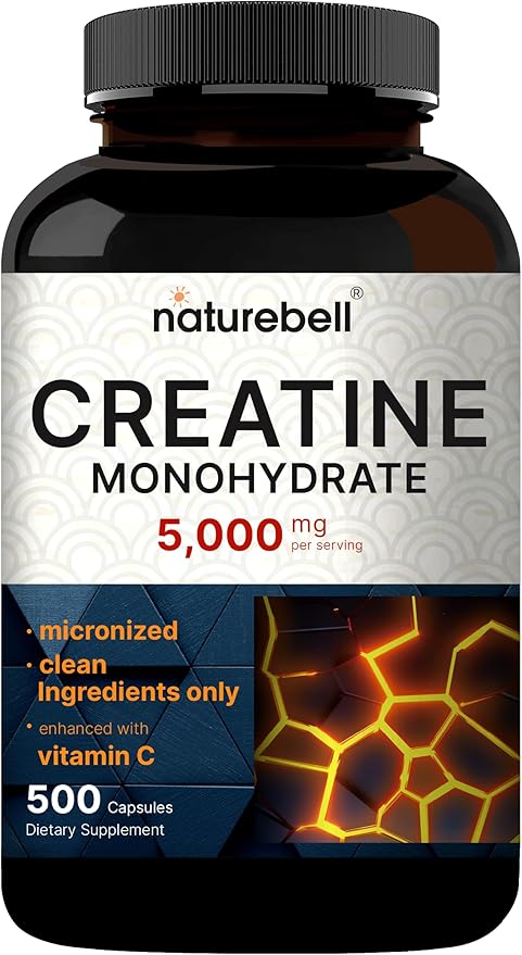 NatureBell Creatine Monohydrate Capsules 5000mg Per Serving 500 Count | Micronized Unflavored Creatine Pills | Pre-Workout &amp Muscle Strength Support | Easy to Swallow Filler-Free | 71 Servings