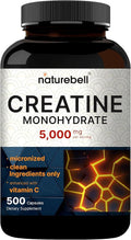 NatureBell Creatine Monohydrate Capsules 5000mg Per Serving 500 Count | Micronized Unflavored Creatine Pills | Pre-Workout &amp Muscle Strength Support | Easy to Swallow Filler-Free | 71 Servings