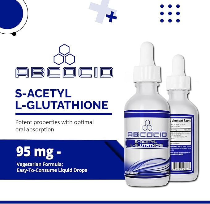 S-Acetyl L-Glutathione 95 mg 4 Oz Liquid 240 Servings Made in USA Quick Absorption Quality Potent Ingredients Non-GMO GMP Certified Cruelty-Free Products