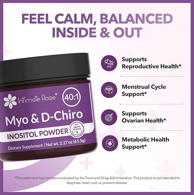 Intimate Rose Inositol Supplement for Women Powder - Myo-inositol &amp D-Chiro Inositol Powder - Hormonal Balance &amp Healthy Ovarian Function Support for Women - Ideal 40:1 Ratio - Made in USA