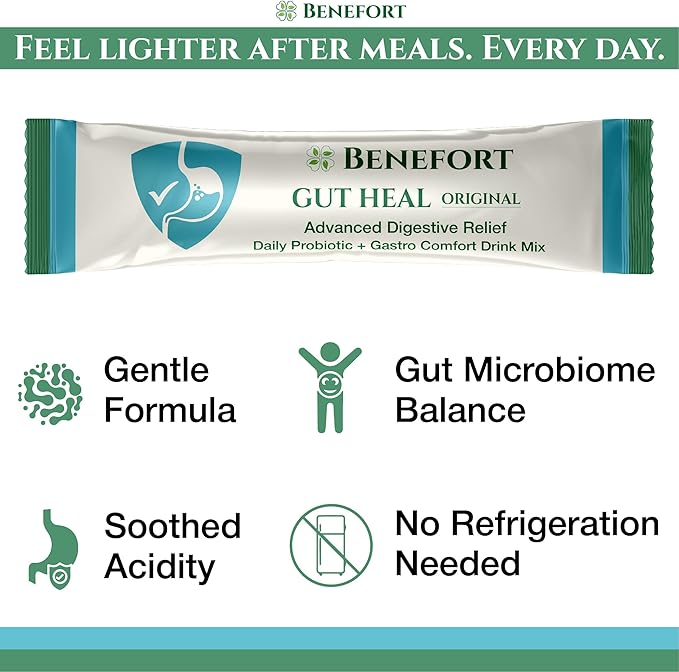 Gut Heal Advanced Digestive Probiotic Powder | H Pylori Lactobacillus reuteri DSM17648 | 60 Billion CFU Soothe Acidity Bloating &amp Indigestion | Pylopass®Gastro-AD Formula | 30 Daily Sachets