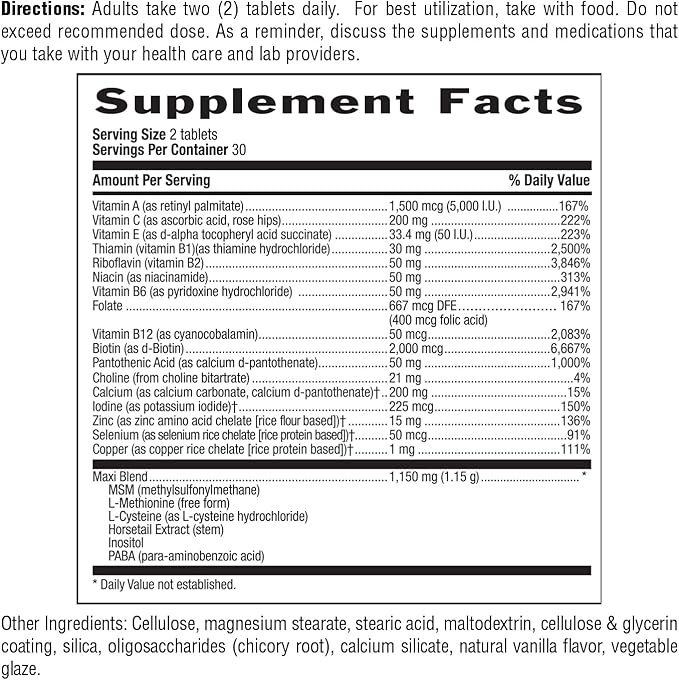Country Life Maxi-Hair Supplement - 2000mcg Biotin &amp Vitamins for Hair Skin &amp Nails - Certified Gluten-Free &amp Vegetarian - Supports Hair Growth 60 Tablets (Pack of 2)