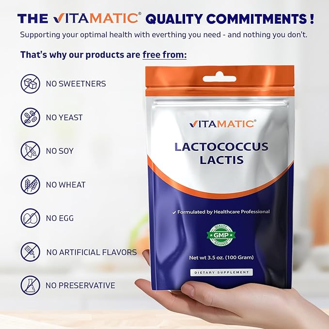 Vitamatic Lactococcus Lactis Probiotic Powder - Digestive Health Support - 100 Gram (3.5 OZ) - 100 Servings
