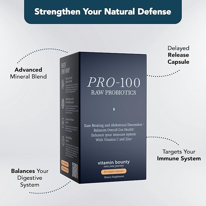 Vitamin Bounty Pro-100 Probiotic 100 Billion CFU - 13 Strains for Digestive Health &amp Immune Support - High Potency Probiotics for Women &amp Men - Delayed Release Capsules for Gut Health - 60 Cou