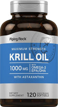 Piping Rock Krill Oil Omega 3 Softgel Capsules | 1000mg | 120 Count | EPA DHA Supplement with Astaxanthin | Maximum Strength | Non-GMO Gluten Free