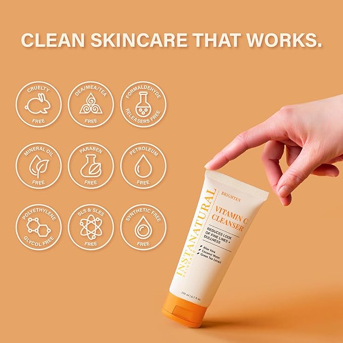 InstaNatural Vitamin C Fan Favorites Cleanser and Moisturizer Kit Brightens Reduces the Look of Fine Lines and Uneven Texture with Aloe Vera and Botanical Extracts