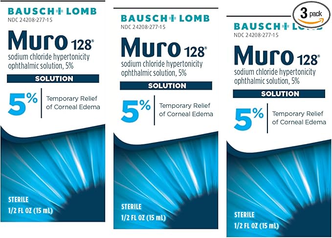 Muro 128 5% Sodium Chloride Hypertonicity Ophthalmic Solution from Bausch + Lomb 0.5 Fl Oz (15 mL) - 3 Pack