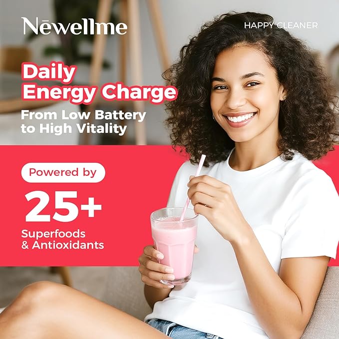 NEWELLME Happy Cleaner Digestive Supplement Powder Gut Health Drink Mix with Probiotics Digestive Enzymes &amp Fiber Supports Digestion and Bloating Berry Flavor 14 Sachets