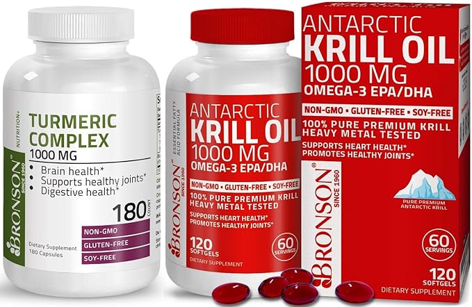 Bronson Turmeric Curcumin with BioPerine High Potency Premium Joint Support + Bronson Antarctic Krill Oil 1000 mg with Omega-3s EPA DHA