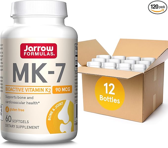 Jarrow Formulas MK-7 90mcg-Bioactive Form of VIT K2-60 Servings(Softgels)-for Bone &amp CV Health-VIT K2 MK-7 Dietary Supp-K2 VIT Supp MK-7-Gluten Free12 Pack