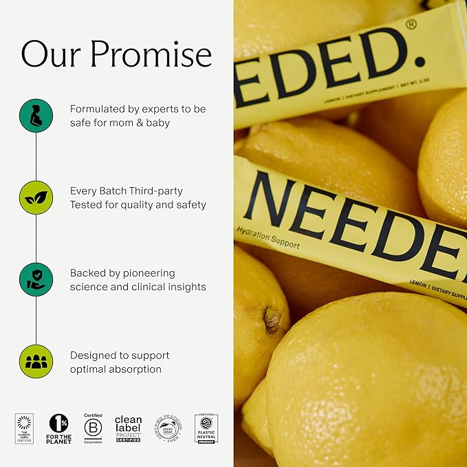 Needed Hydration Support with Electrolytes for Pregnancy &amp During Lactation &amp Trace Minerals – 30 Packets Lightly Sweetened with Real Fruit Lemon