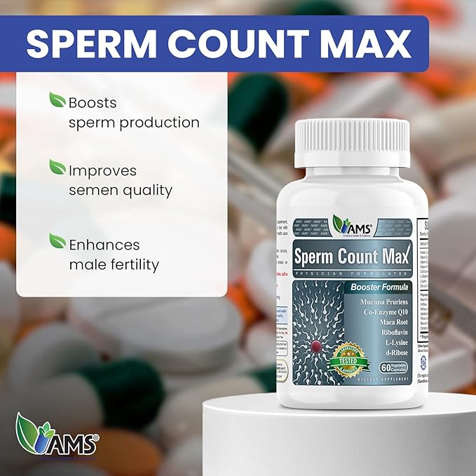 America Medic &amp Science Sperm Count Max (60 Capsules) | Male Fertility Supplement | Enhances Sperm Count and Reproductive Health | Prenatal Vitamins for Men | with Zinc CoQ10 Vitamin C B2 and