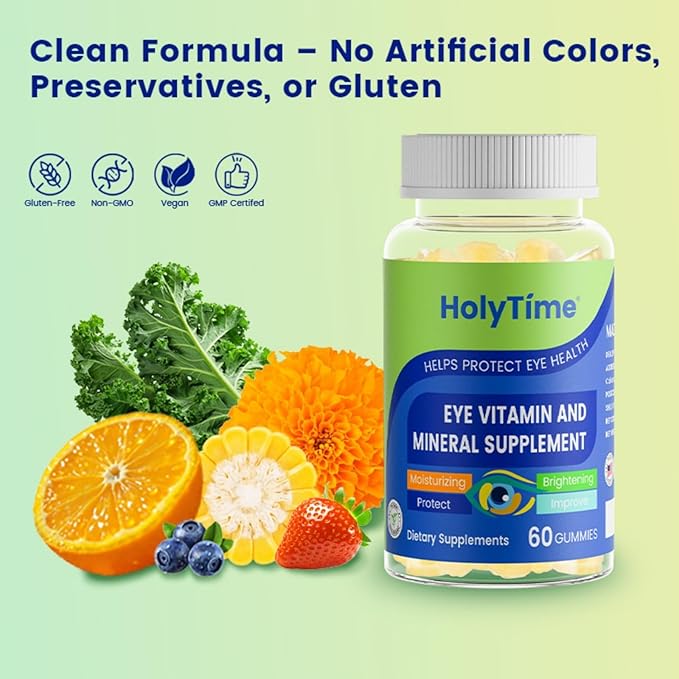 HolyTime Lutein Gummies – Dietary Supplement for Eye Health Support – with Lutein &amp Zeaxanthin – Plant-Based Daily Formula with Zinc Vitamin C &amp E – Natural Berry Flavor – Vegan Friendly (5)