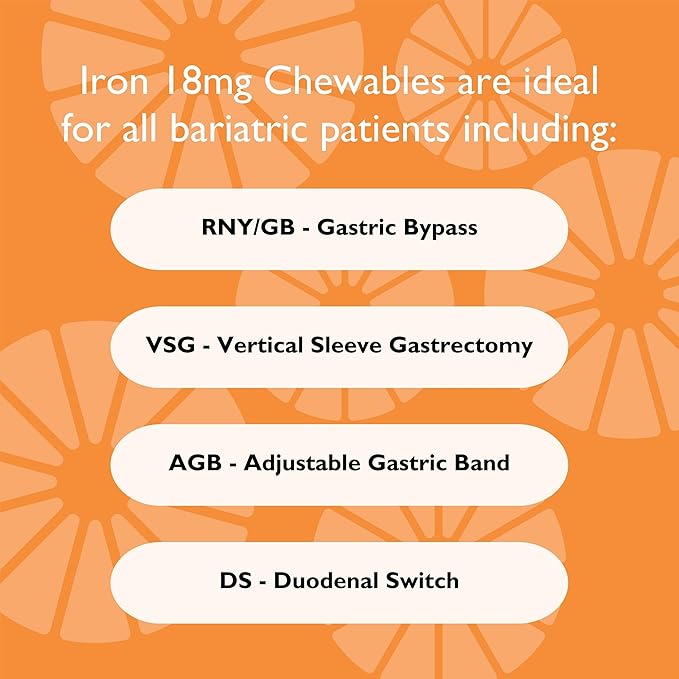 Celebrate Vitamins Iron Supplement with Vitamin C - 18mg Iron 36mg Vitamin C Bariatric Vitamins for WLS Patients Vertical Sleeve &amp Gastric Bypass Surgery – Tangerine 90 Chewable Tablets