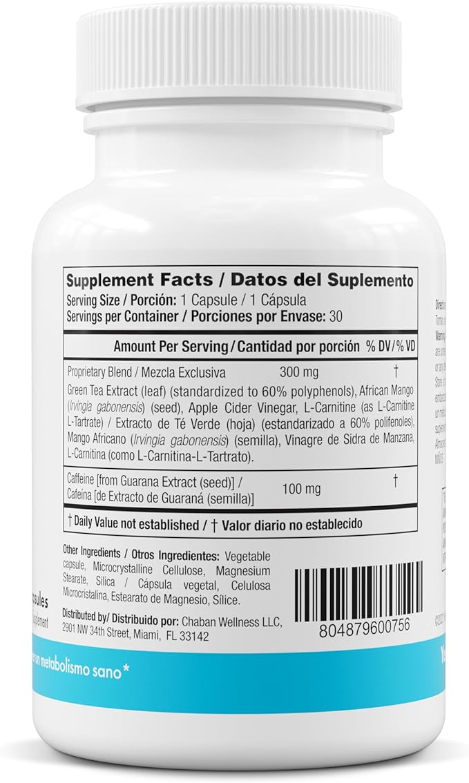 Yes You Can! Slim Down Dietary Supplements - with African Mango L-Carnitine Apple Cider Vinegar Green Tea Extract and Caffeine derived from Guarana Seed Extract 30 Capsules/1 Month Supply
