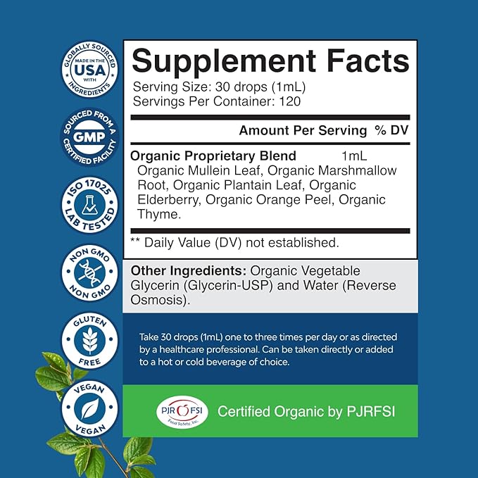 Bundle of USDA Organic Mullein Drops for Lungs with Marshmallow Root Extract &amp Plantain Leaf and Red Yeast Rice with CoQ10 Supplement - Advanced Healthy Heart &amp Healthy Cholesterol Levels Form