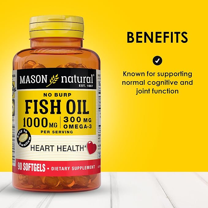 Mason Natural Omega3 Fish Oil 45Day Supply 1000mg with EPA and DHA for Joint Support 90 Softgels (Pack of 3)
