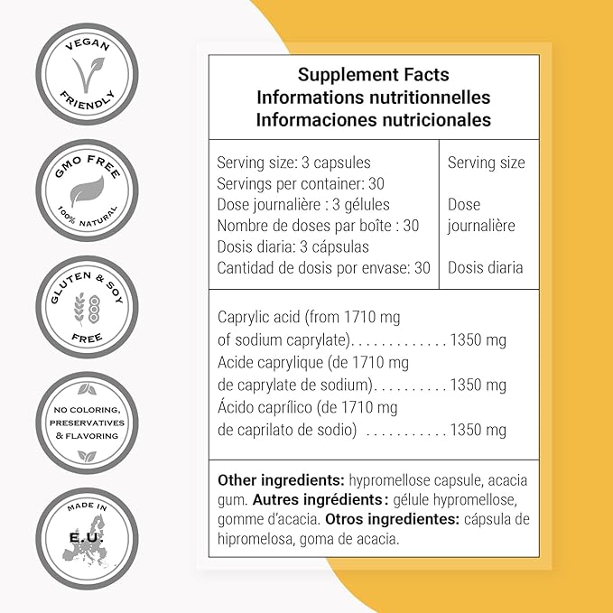 Supersmart Caprylic Acid Supplement 1350mg per Day (from MCT Oil) - Medium-Chain Triglycerides Saturated Fatty Acid - Octanoic Acid | No-GMO &amp Gluten Free - 90 Vegetarian Capsules