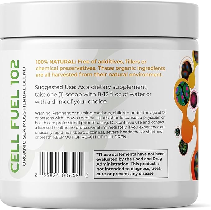 Red's Kitchen Sink Cell Fuel 102 – Organic Sea Moss Powder with Bladderwrack &amp Burdock Root | Dr. Sebi Inspired Herbal Blend | Vegan Natural 30 Servings (7oz)